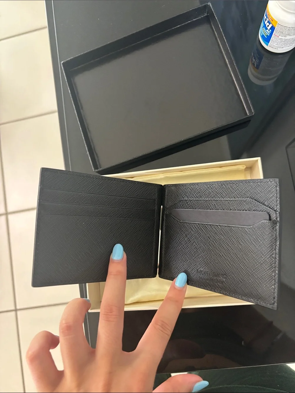 NEW - Montblanc Black Leather Wallet with White Star Emblem